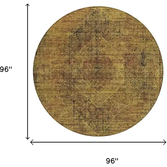 8' Rust And Orange Round Oriental Washable Indoor Outdoor Area Rug Photo 7