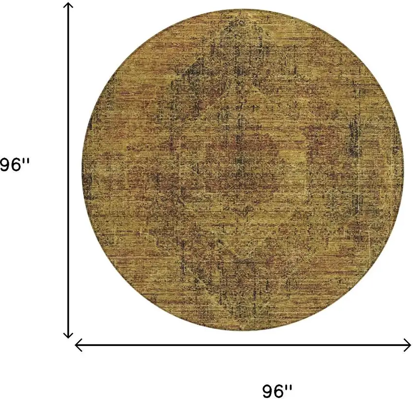 8' Rust And Orange Round Oriental Washable Indoor Outdoor Area Rug Photo 7