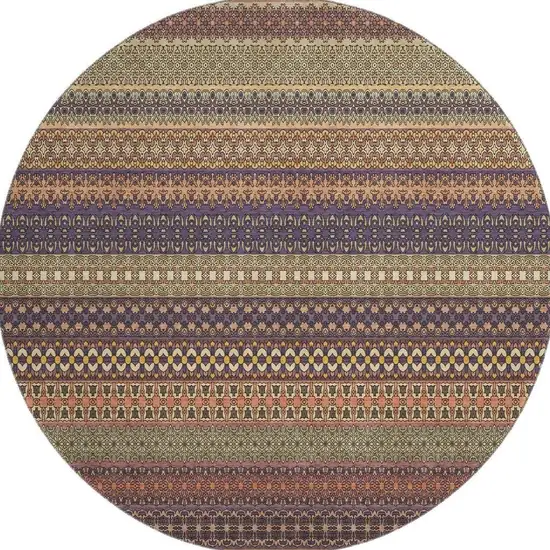 8' Rust And Purple Striped Washable Round Rug With UV Protection Photo 4