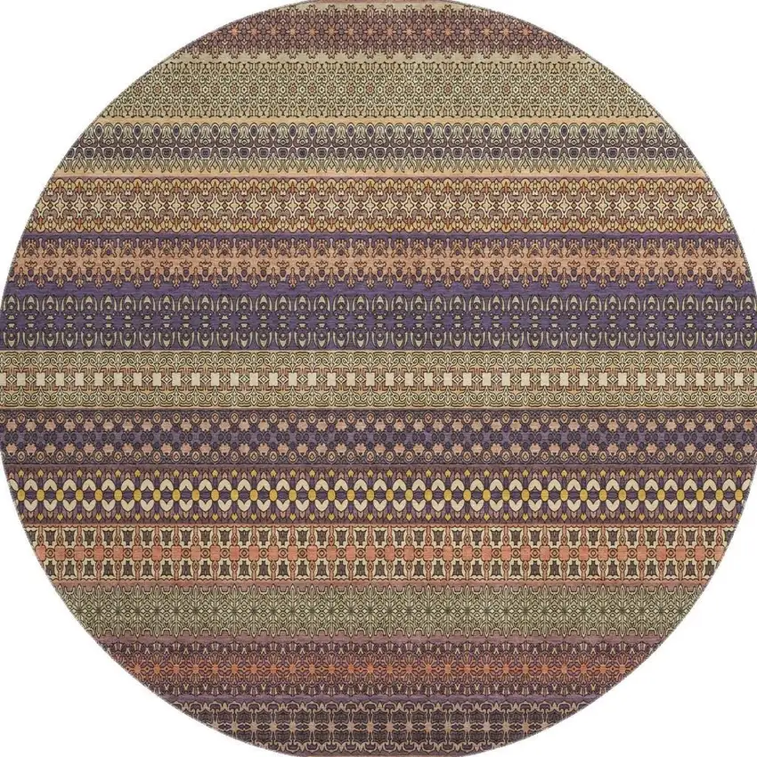 8' Rust And Purple Striped Washable Round Rug With UV Protection Photo 4