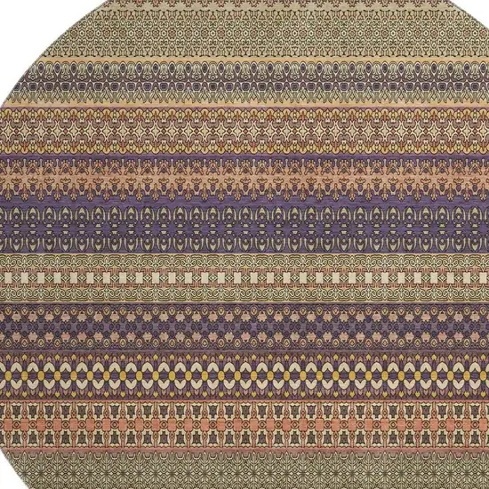 8' Rust And Purple Striped Washable Round Rug With UV Protection Photo 3