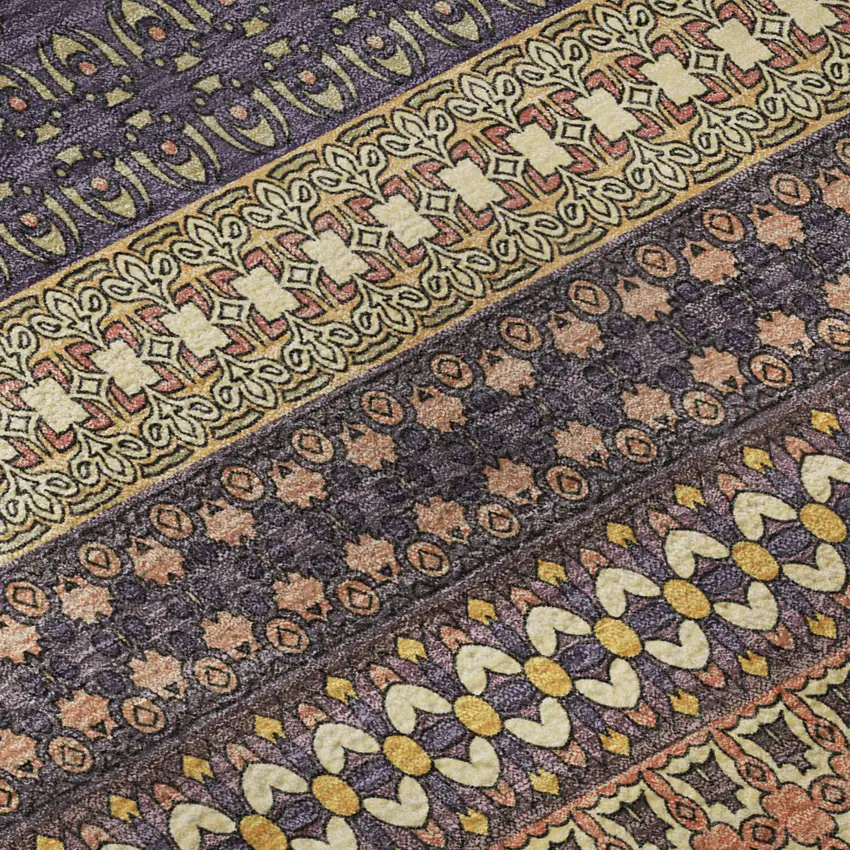 8' Rust And Purple Striped Washable Round Rug With UV Protection Photo 9