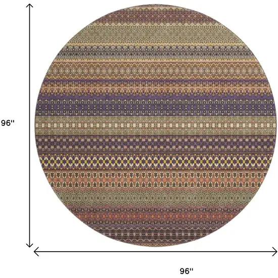 8' Rust And Purple Striped Washable Round Rug With UV Protection Photo 9