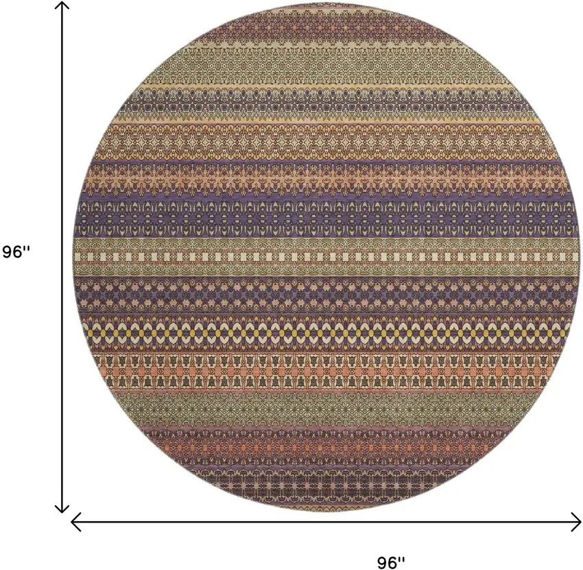 8' Rust And Purple Striped Washable Round Rug With UV Protection Photo 9