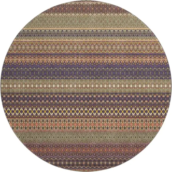 8' Rust And Purple Striped Washable Round Rug With UV Protection Photo 1