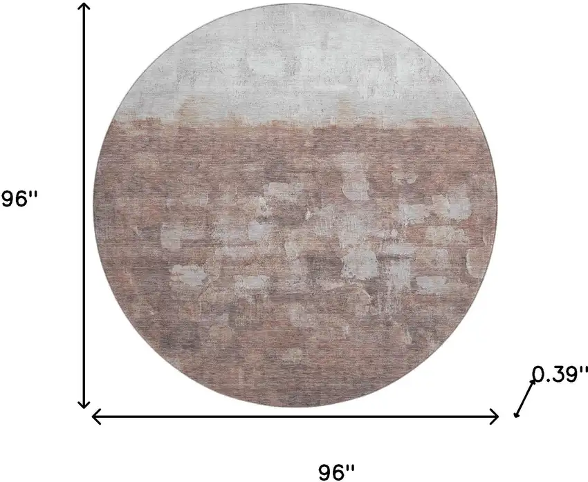 8' Rust And Silver Abstract Washable Round Rug With UV Protection Photo 8