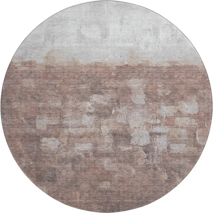 8' Rust And Silver Abstract Washable Round Rug With UV Protection Photo 2