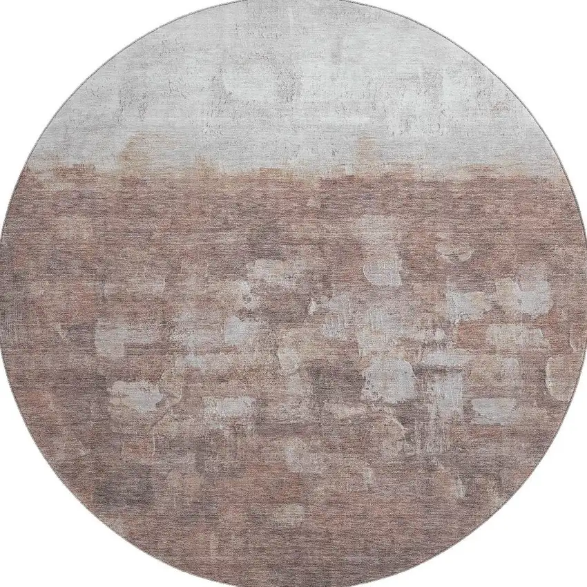 8' Rust And Silver Abstract Washable Round Rug With UV Protection Photo 4