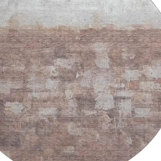 8' Rust And Silver Abstract Washable Round Rug With UV Protection Photo 3