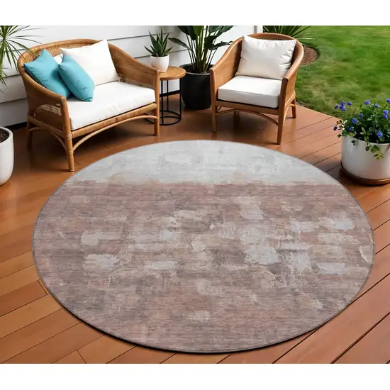 8' Rust And Silver Round Abstract Washable Indoor Outdoor Area Rug Photo 1