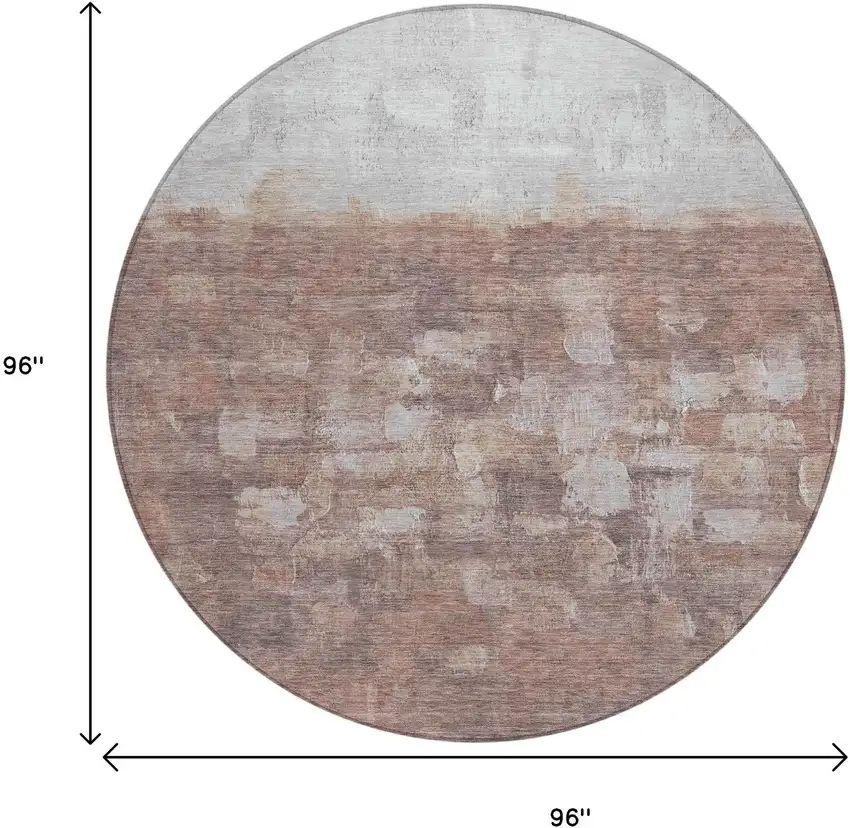 8' Rust And Silver Round Abstract Washable Indoor Outdoor Area Rug Photo 3