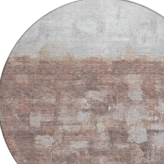 8' Rust And Silver Round Abstract Washable Indoor Outdoor Area Rug Photo 4
