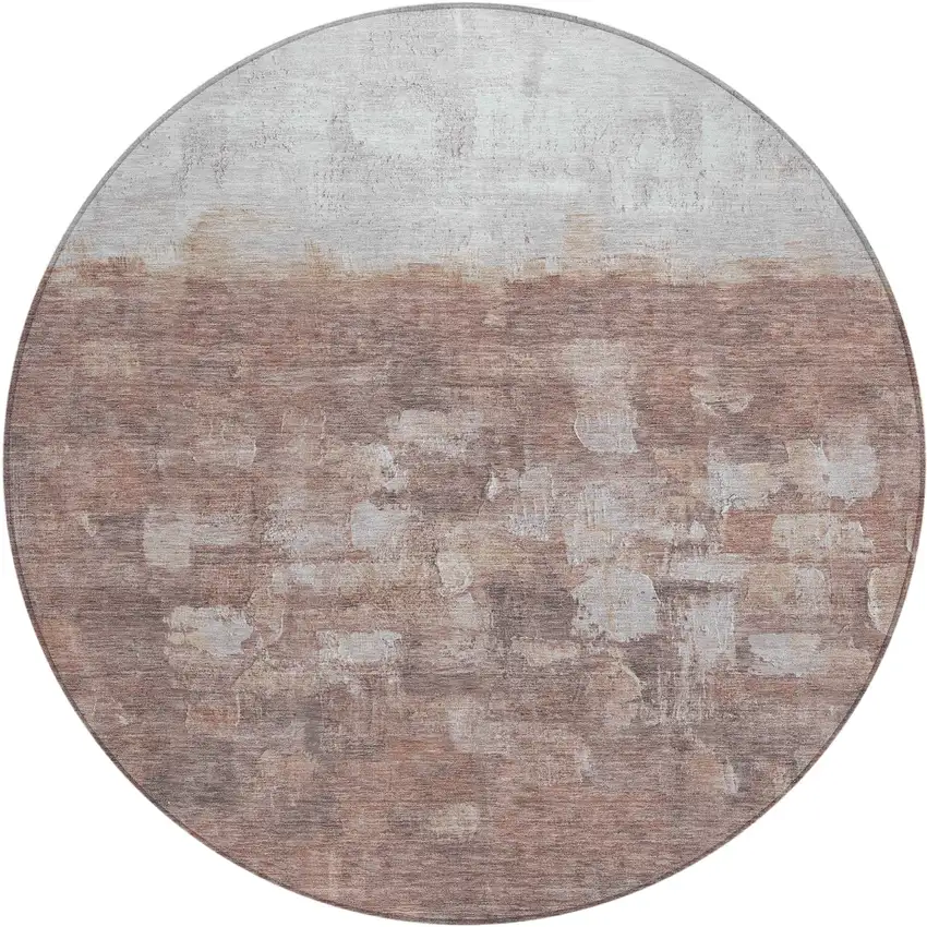 8' Rust And Silver Round Abstract Washable Indoor Outdoor Area Rug Photo 2