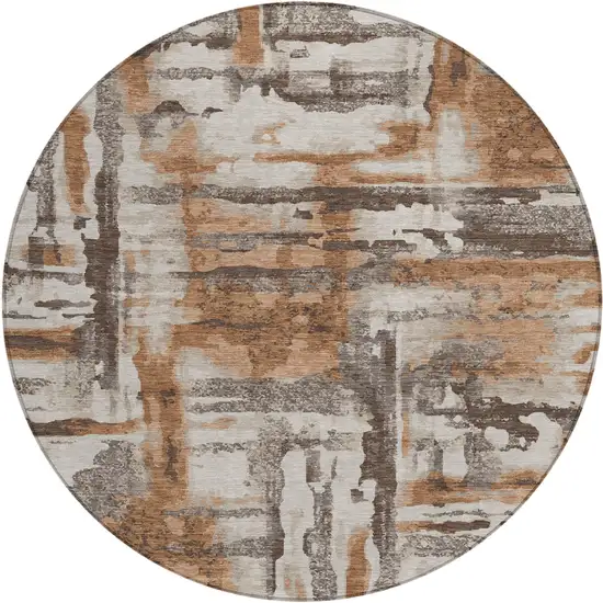 8' Rust And Taupe Round Abstract Washable Indoor Outdoor Area Rug Photo 4