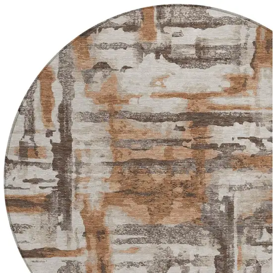 8' Rust And Taupe Round Abstract Washable Indoor Outdoor Area Rug Photo 8