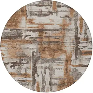 Photo of 8' Rust And Taupe Round Abstract Washable Indoor Outdoor Area Rug