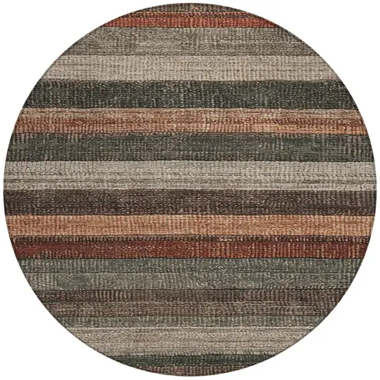 8' Rust And Taupe Round Striped Washable Indoor Outdoor Area Rug Photo 3