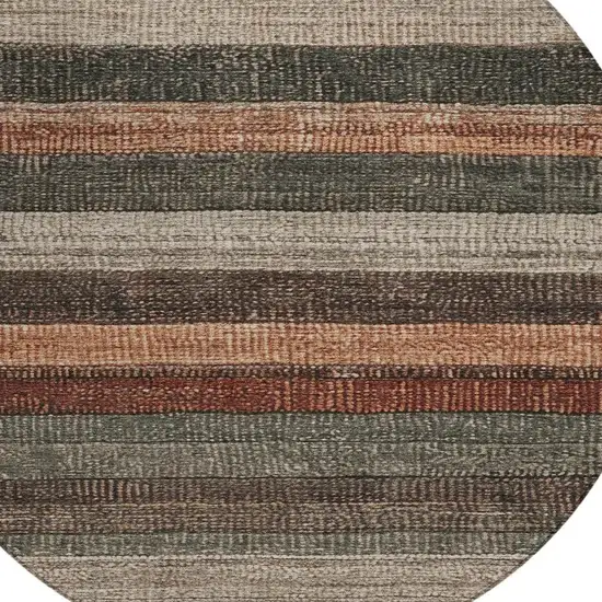 8' Rust And Taupe Round Striped Washable Indoor Outdoor Area Rug Photo 4