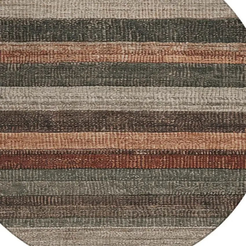 8' Rust And Taupe Round Striped Washable Indoor Outdoor Area Rug Photo 4