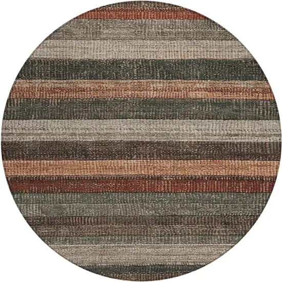 8' Rust And Taupe Round Striped Washable Indoor Outdoor Area Rug Photo 1