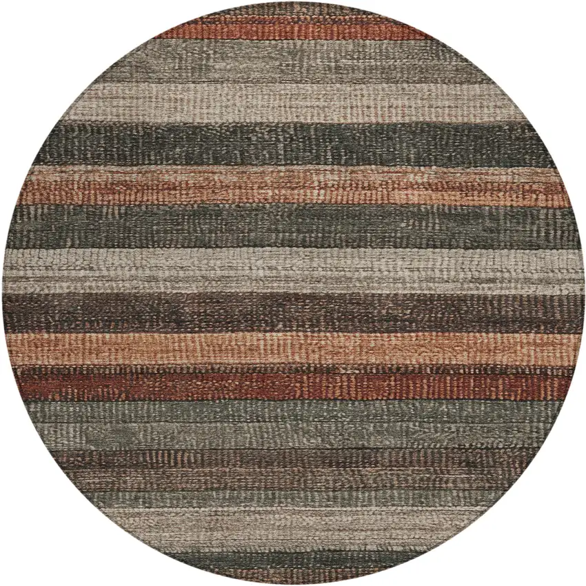8' Rust And Taupe Round Striped Washable Indoor Outdoor Area Rug Photo 1