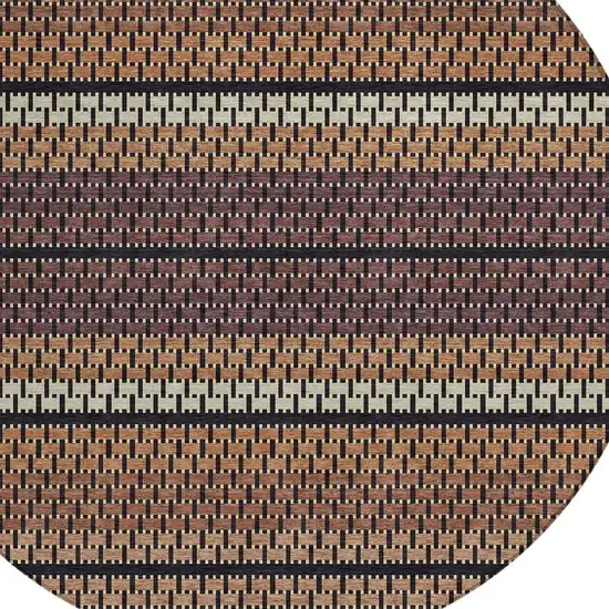8' Rust Beige And Black Round Striped Washable Indoor Outdoor Area Rug Photo 2