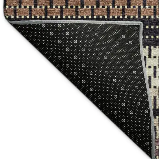 8' Rust Beige And Black Round Striped Washable Indoor Outdoor Area Rug Photo 7