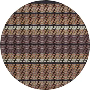Photo of 8' Rust Beige And Black Round Striped Washable Indoor Outdoor Area Rug