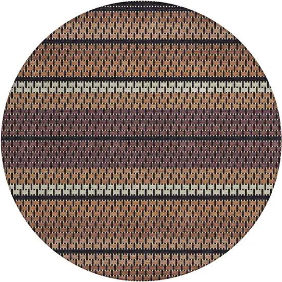 8' Rust Beige And Black Round Striped Washable Indoor Outdoor Area Rug Photo 1