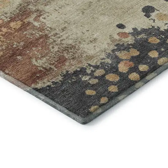 8' Rust Beige And Blue Abstract Washable Round Rug With UV Protection Photo 7