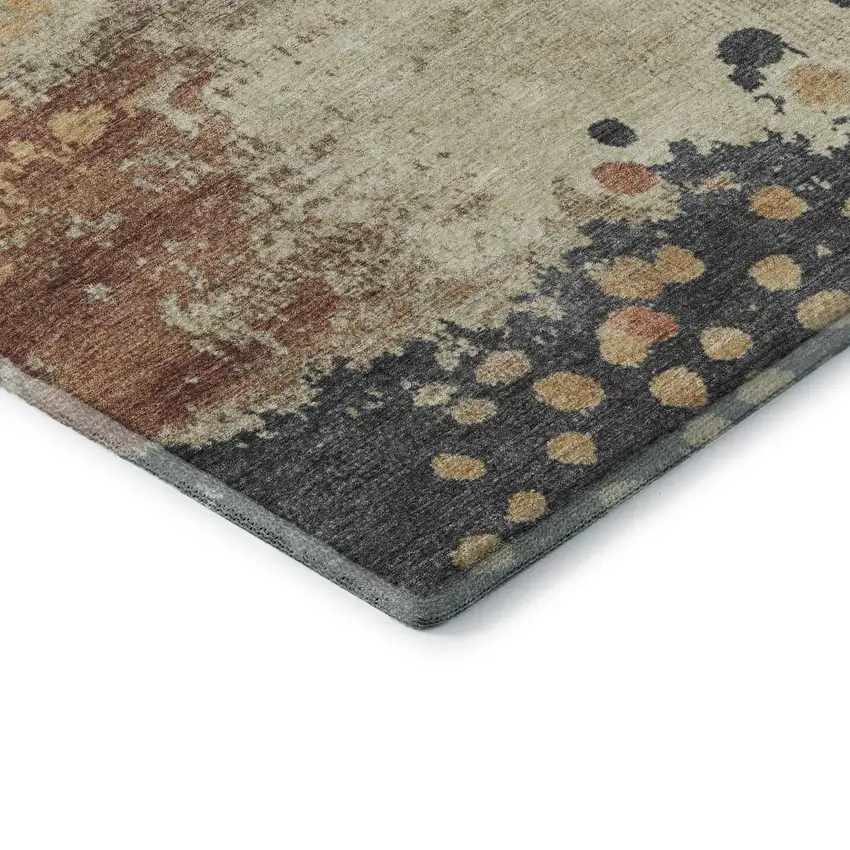 8' Rust Beige And Blue Abstract Washable Round Rug With UV Protection Photo 7