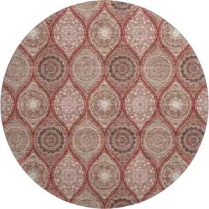 Photo of 8' Rust Beige And Brick Red Ogee Washable Round Rug With UV Protection