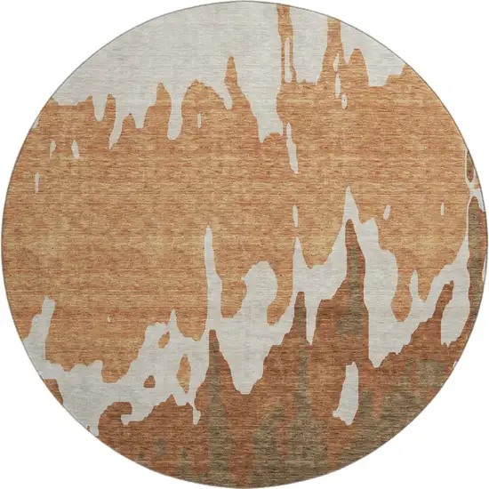 8' Rust Beige And Brown Abstract Washable Round Rug With UV Protection Photo 1