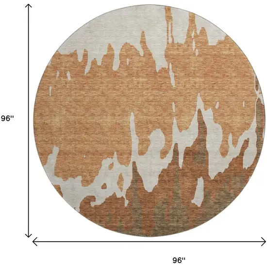 8' Rust Beige And Brown Abstract Washable Round Rug With UV Protection Photo 8