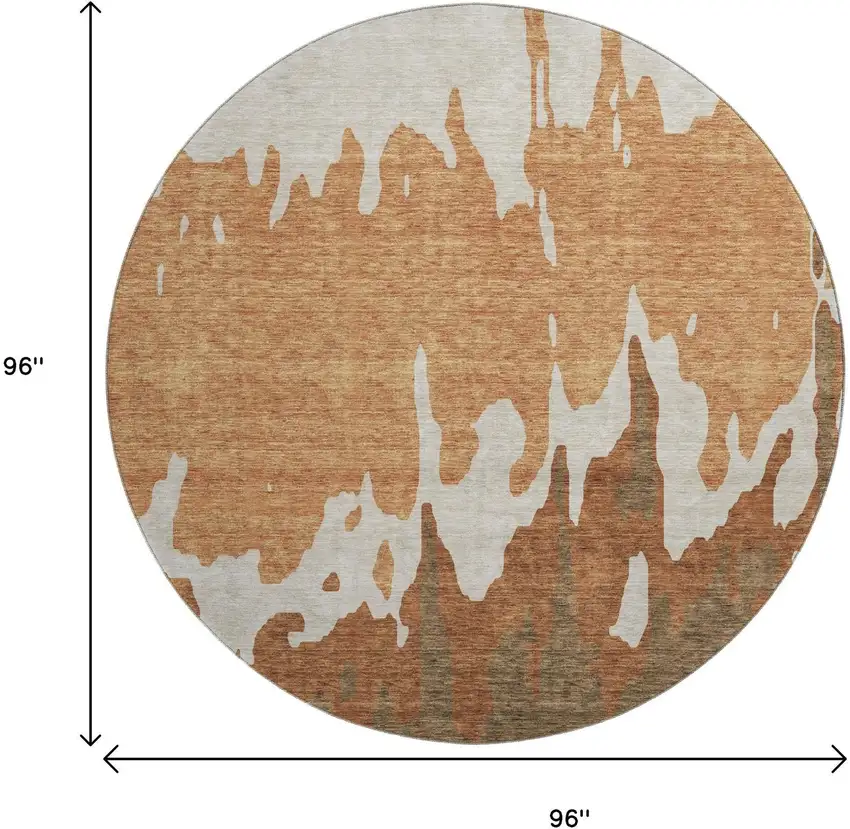 8' Rust Beige And Brown Abstract Washable Round Rug With UV Protection Photo 8