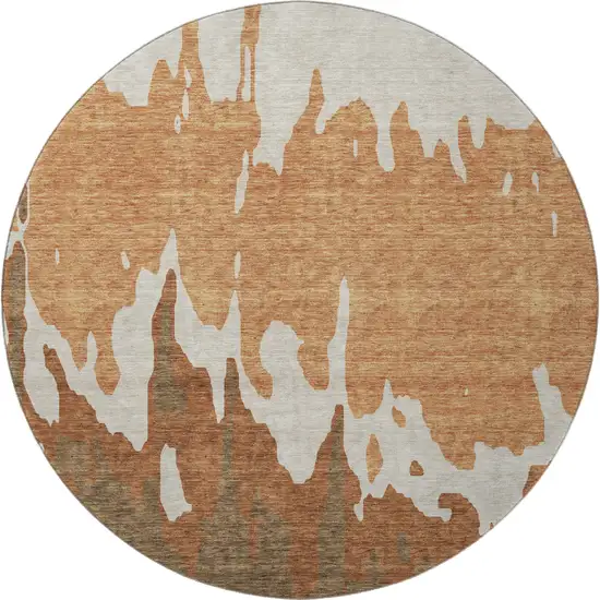 8' Rust Beige And Brown Abstract Washable Round Rug With UV Protection Photo 2