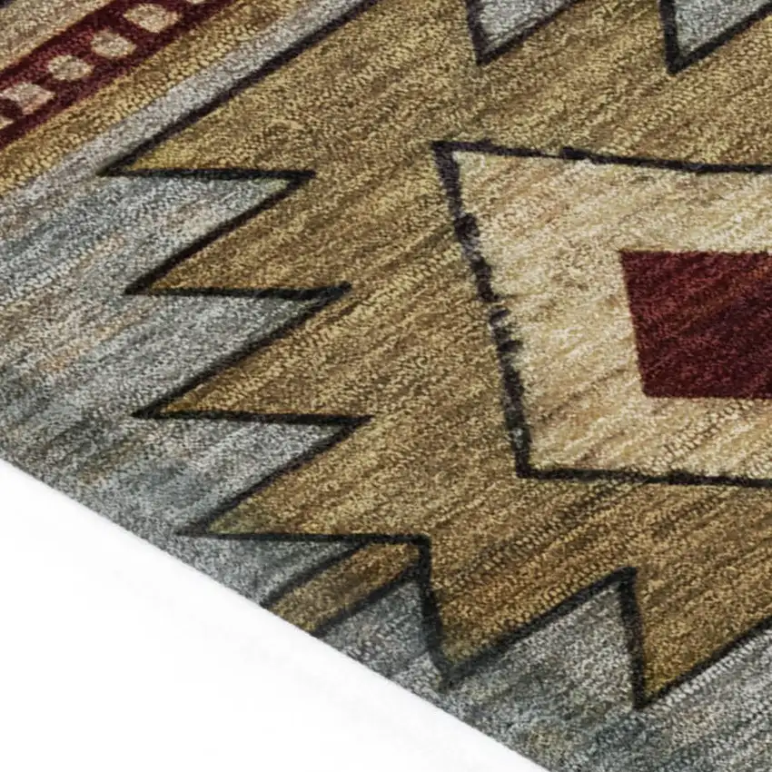 8' Rust Beige And Charcoal Round Tribal Washable Indoor Outdoor Area Rug Photo 8