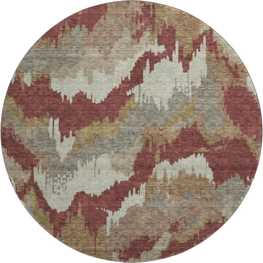 8' Rust Beige And Copper Abstract Washable Round Rug With UV Protection Photo 2