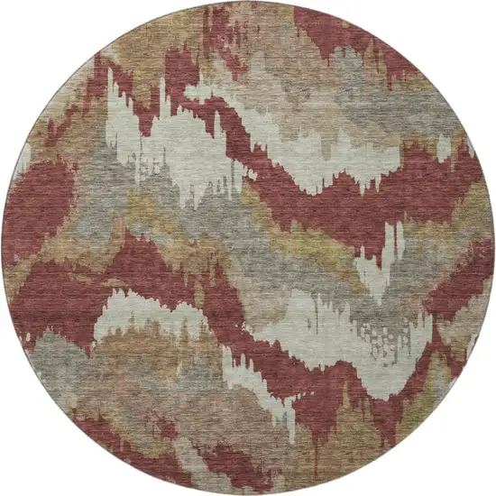 8' Rust Beige And Copper Abstract Washable Round Rug With UV Protection Photo 5