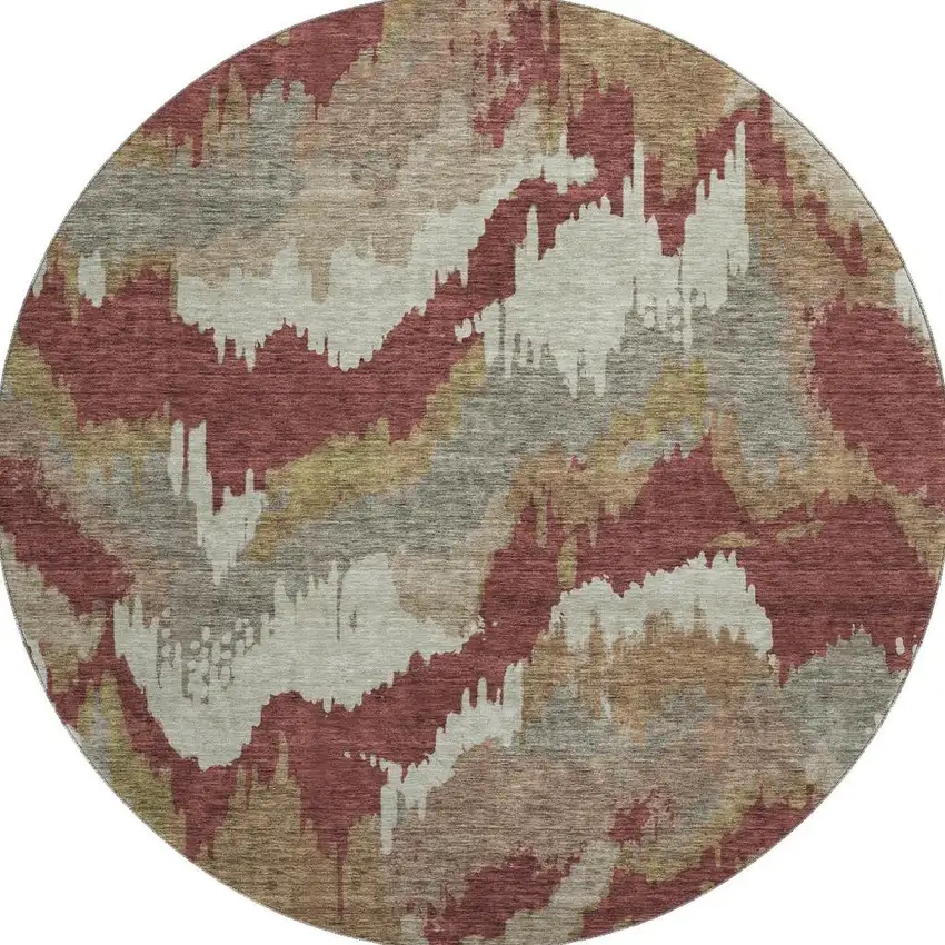 8' Rust Beige And Copper Abstract Washable Round Rug With UV Protection Photo 4