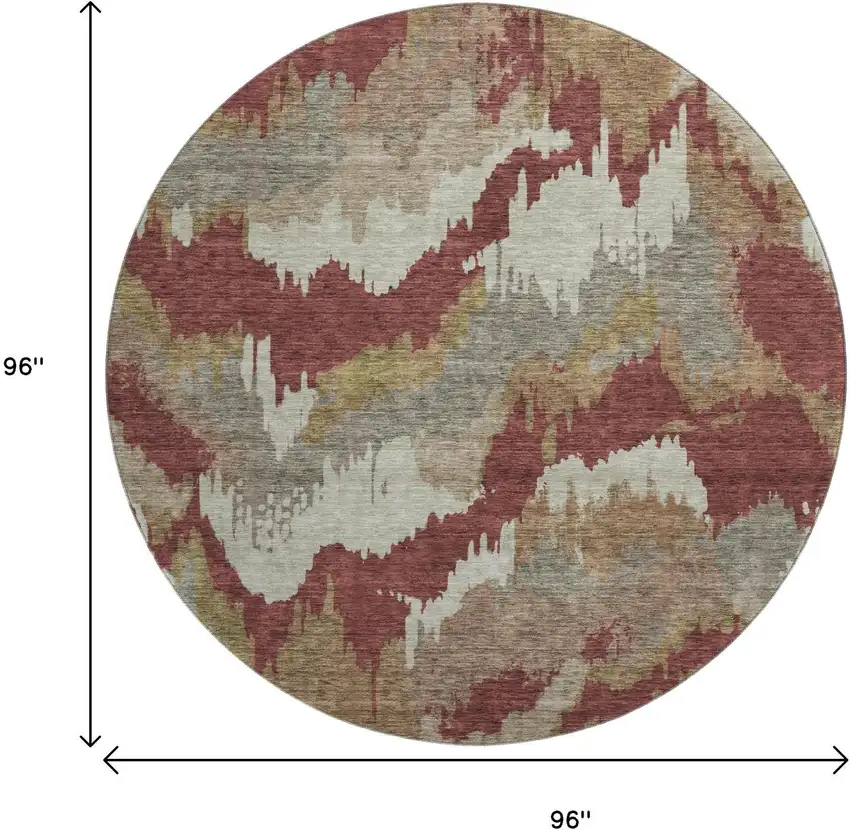 8' Rust Beige And Copper Abstract Washable Round Rug With UV Protection Photo 3