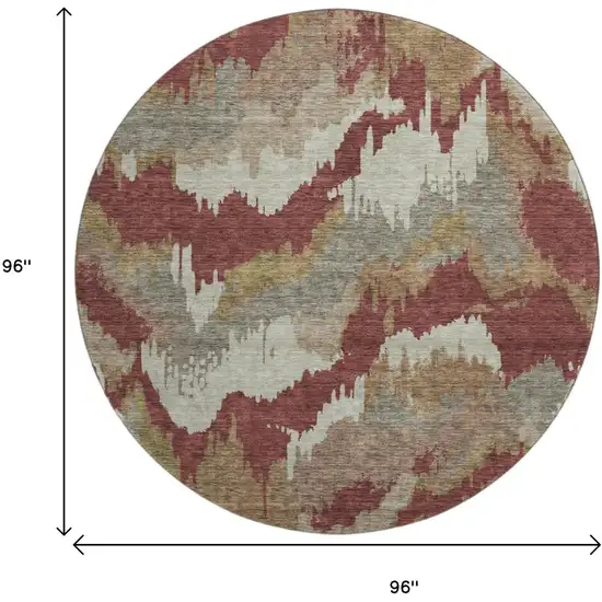 8' Rust Beige And Copper Abstract Washable Round Rug With UV Protection Photo 3