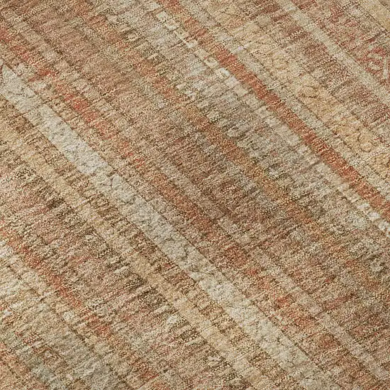 8' Rust Beige And Copper Striped Washable Round Rug With UV Protection Photo 8