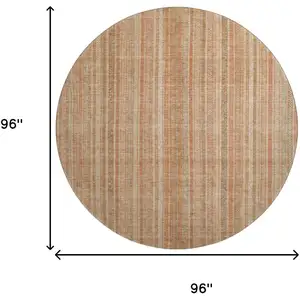 Photo of 8' Rust Beige And Copper Striped Washable Round Rug With UV Protection