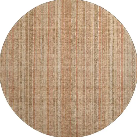 8' Rust Beige And Copper Striped Washable Round Rug With UV Protection Photo 3