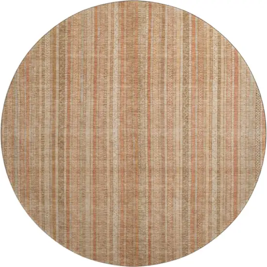 8' Rust Beige And Copper Striped Washable Round Rug With UV Protection Photo 1
