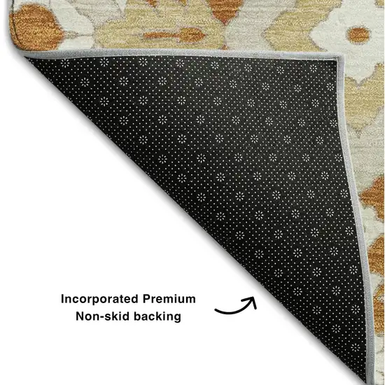 8' Rust Beige And Gold Floral Washable Round Rug With UV Protection Photo 7