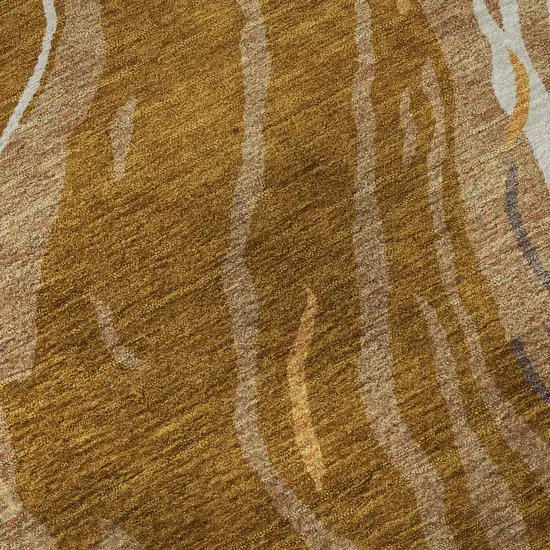 8' Rust Beige And Gray Abstract Washable Round Rug With UV Protection Photo 8