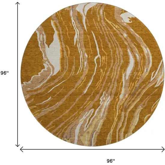 8' Rust Beige And Gray Abstract Washable Round Rug With UV Protection Photo 9