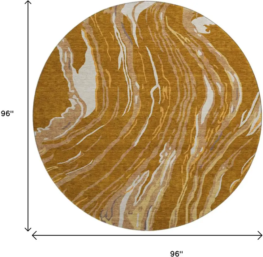 8' Rust Beige And Gray Abstract Washable Round Rug With UV Protection Photo 9